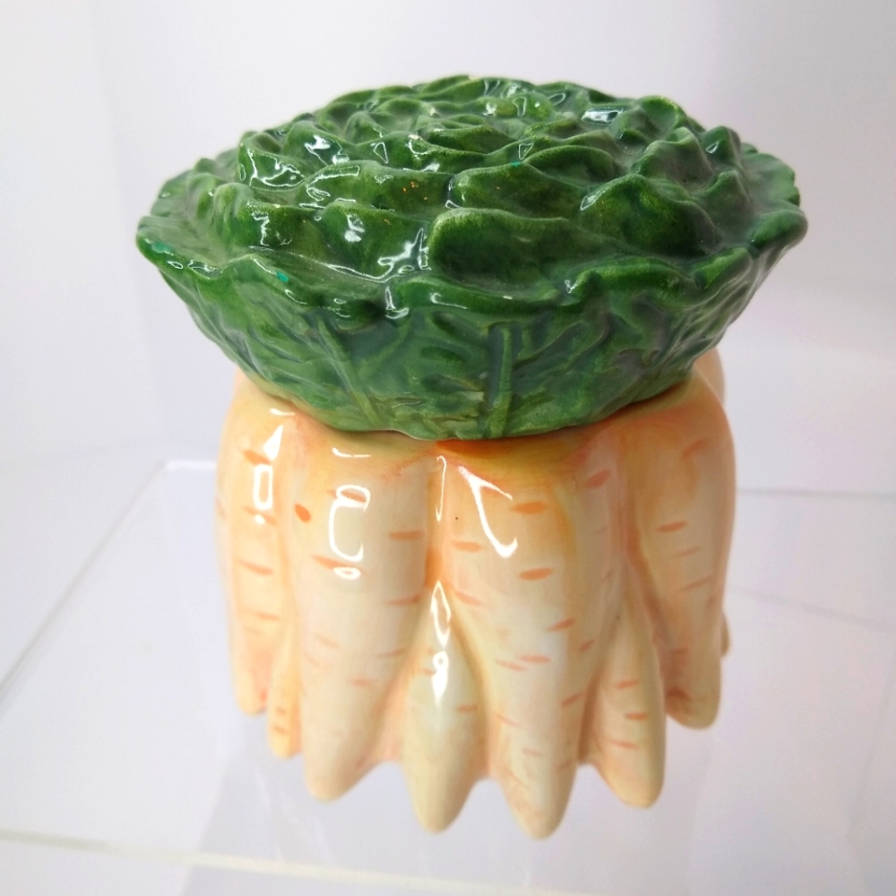 Vintage OC Omnibus Japan Carrot Stalk Container Dish AS IS Small chips on lid
